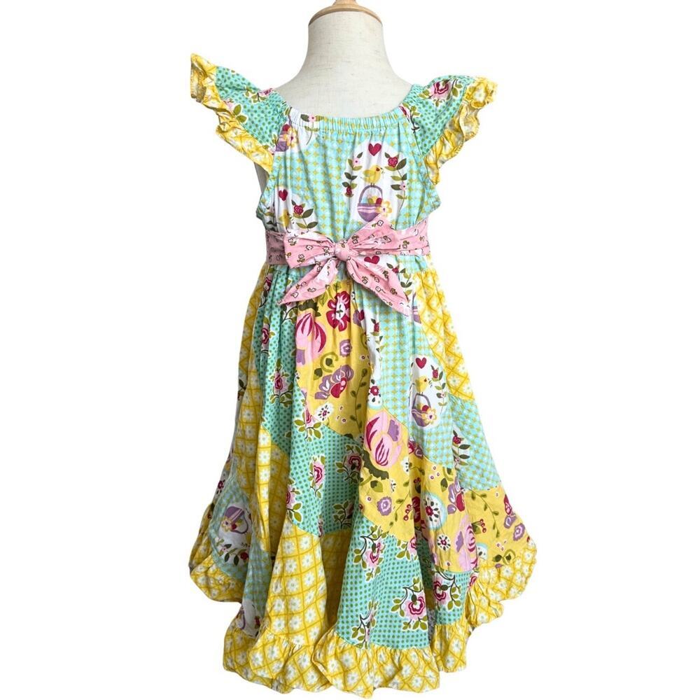 Jelly The Pug Girls Dress Size 5 Patchwork Floral Ruffle Twirl Easter Spring - Picture 4 of 6